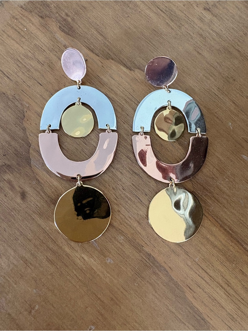 J. Crew Mixed Metal Geometric Drop Earrings - Gold, Rose Gold, Silver